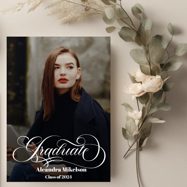 Trendy Script Overlay  Two Photo Graduation Announcement (Creator Uploaded)