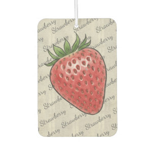 Trendy script pattern Natural wood Strawberry Chic Car Air Freshener