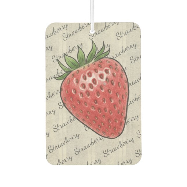 Trendy script pattern Natural wood Strawberry Chic Car Air Freshener (Front)