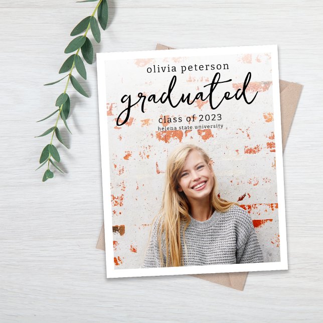 Trendy Script Photo Graduation Announcement (Creator Uploaded)
