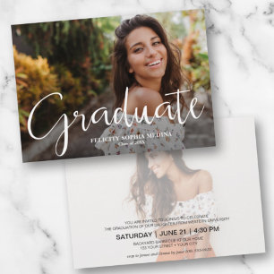 Trendy Script Photo Graduation Announcement