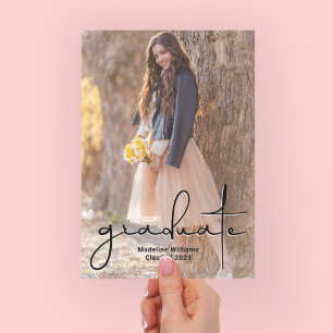 Trendy Script Two Photo Graduation  Announcement