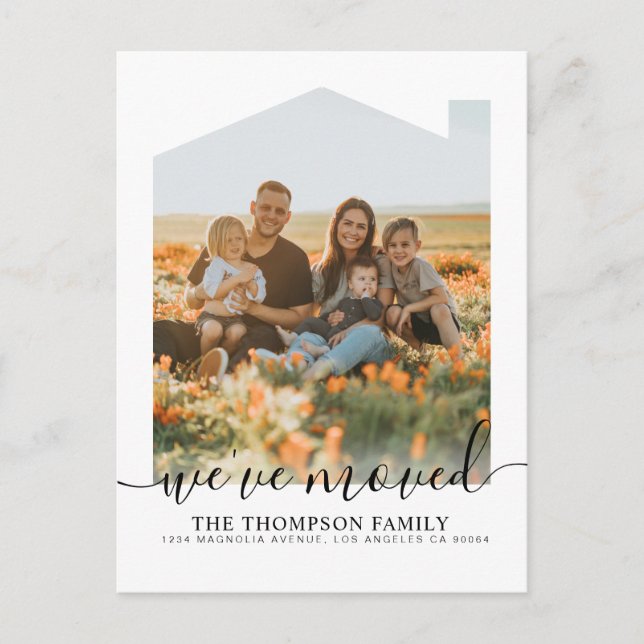 Trendy Script We've Moved New Home Photo Moving Announcement Postcard (Front)