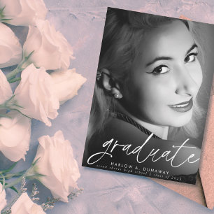 Trendy Script White Overlay Two Photo Graduation  Announcement