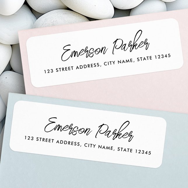 Trendy script white return address label (Trendy script white return address label)