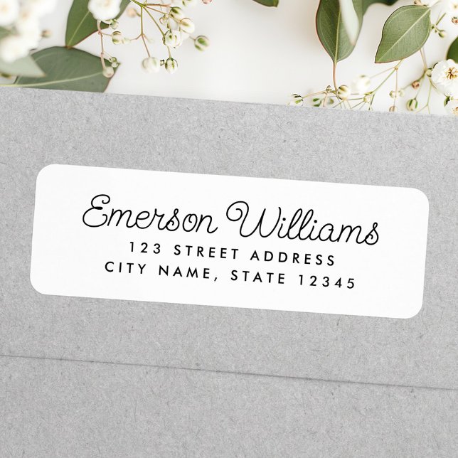 Trendy script white return address label (Trendy script white return address label)