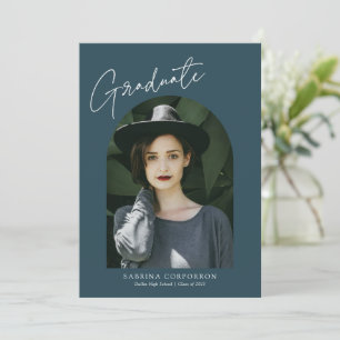 Trendy Script with Arch Two Photo Graduation Anno Announcement