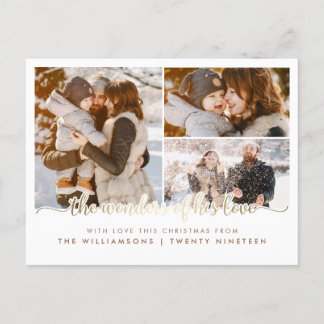 Trendy Script Wonders Of His Love Christmas Photo Holiday Postcard