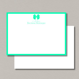 Trendy Seafoam Green Bow Border Name Wedding Card