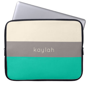 Trendy Seafoam Green Color Block Pattern with Name Laptop Sleeve