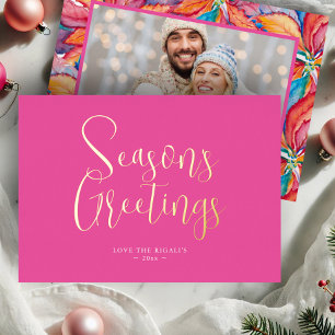 Trendy Season's Greetings Photo Foil Holiday Card