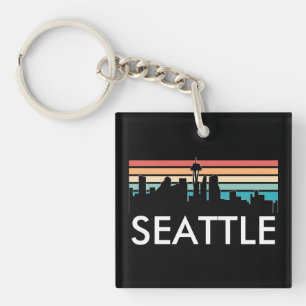 Trendy Seattle Washington Retro Sunset Skyline Key Ring