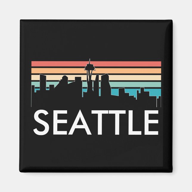Trendy Seattle Washington Retro Sunset Skyline Magnet (Front)