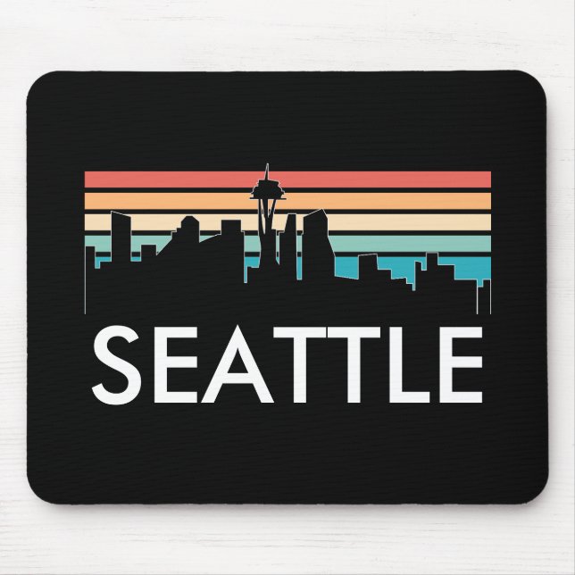 Trendy Seattle Washington Retro Sunset Skyline Mouse Pad (Front)