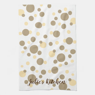 Trendy Sepia Pokka-Dot Personalise Name Tea Towel