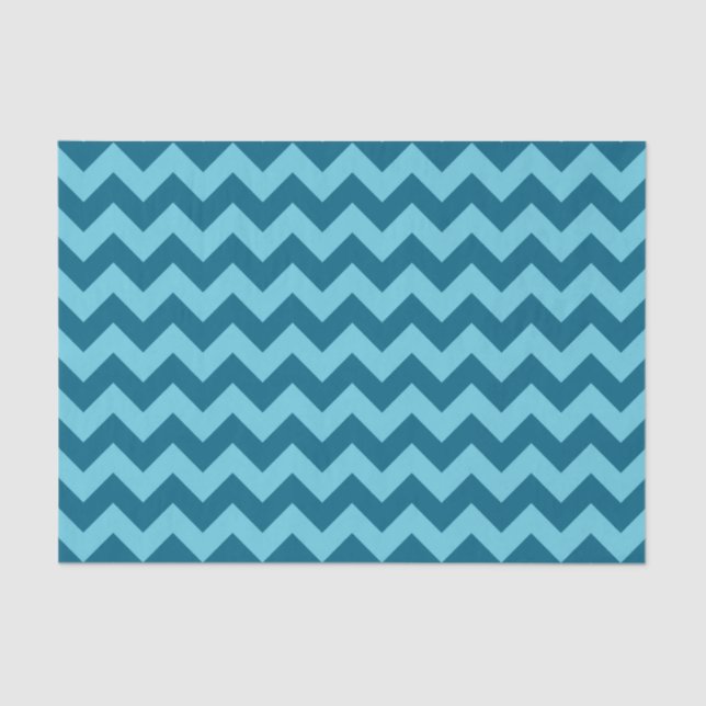 Trendy Shades of Blue Chevron Pattern Tissue Paper (Front)