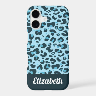 Trendy shades of blue leopard spot print w/ name