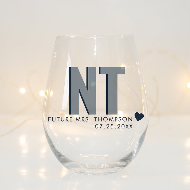 Trendy Shadow Monogram Wedding Customised Stemless Stemless Wine Glass (Creator Uploaded)