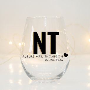 Trendy Shadow Monogram Wedding Customised Stemless Stemless Wine Glass