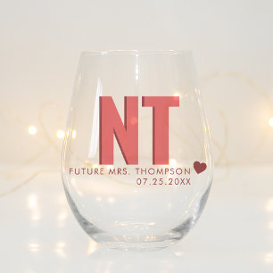 Trendy Shadow Monogram Wedding Customised Stemless Stemless Wine Glass