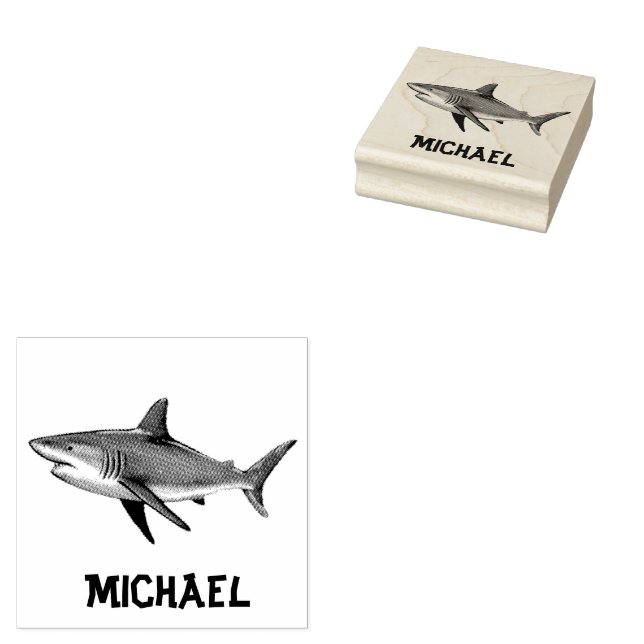 Trendy Shark  Personalised  Rubber Stamp (Stamped)