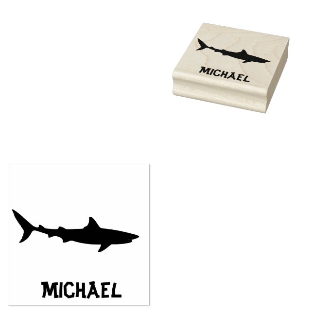 Trendy Shark  Personalised  Rubber Stamp (Stamped)