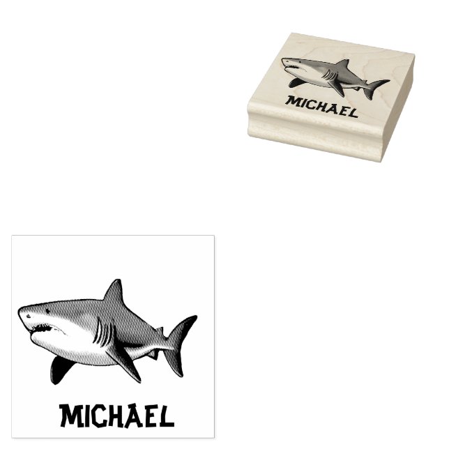 Trendy Shark  Personalised  Rubber Stamp (Stamped)
