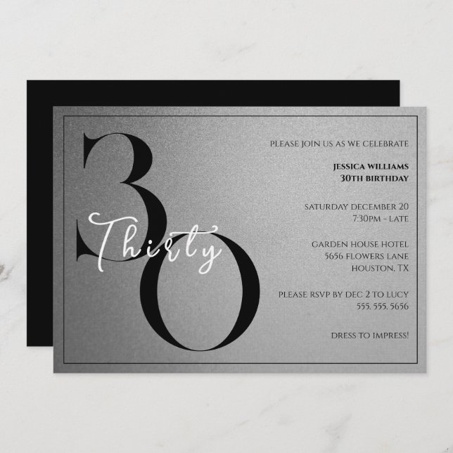 Trendy Shiny Modern Unisex 30th Birthday Invitation (Front/Back)