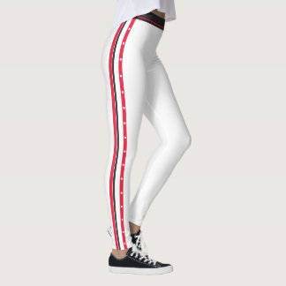 Trendy Side Stripe Fashion Buttons Red White Black Leggings