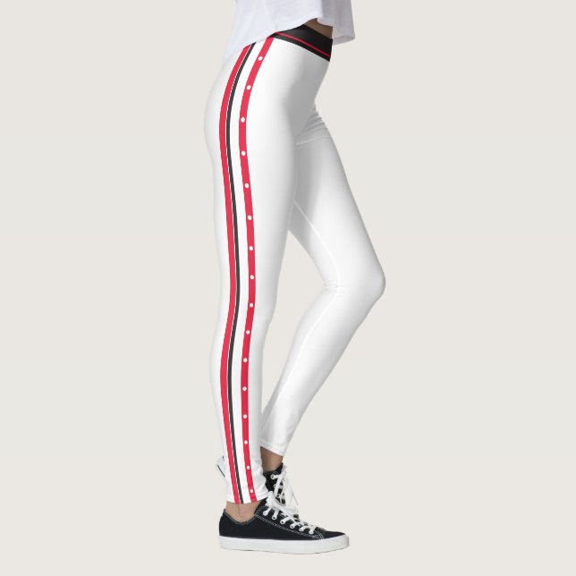 Trendy Side Stripe Fashion Buttons Red White Black Leggings (Right)