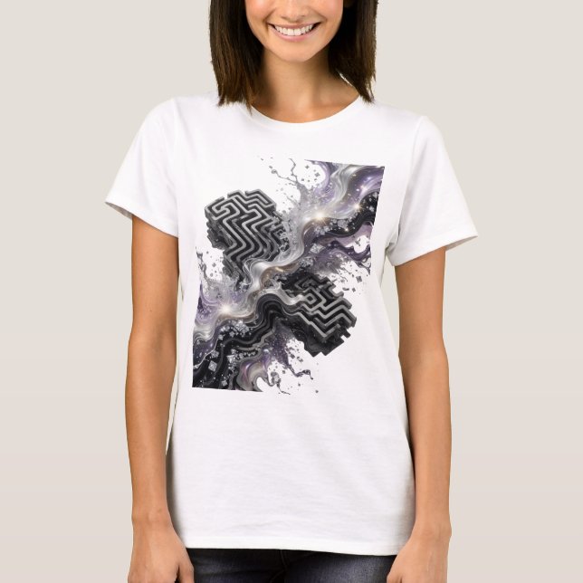 Trendy Silver ABSTRACT ART Statement Tee (Front)
