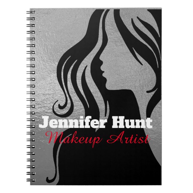 Trendy Silver & Black Makeup Artist  Notebook (Front)