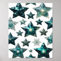 Trendy Silver BLUE STARS 3D Text Art
