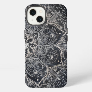 Trendy Silver Floral Mandala Blue Marble Design iPhone 13 Case