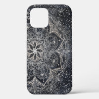 Trendy Silver Floral Mandala Blue Marble Design