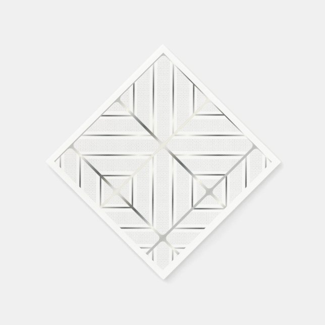 Trendy Silver Geometric Pattern White Stylish Art Napkin (Corner)