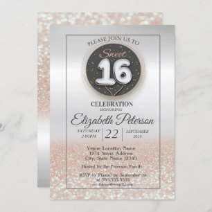 Trendy Silver Glitter Bokeh Ombre,Sweet 16 Party Invitation