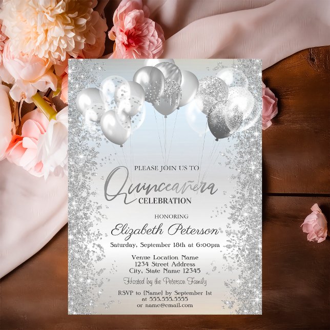 Trendy Silver Glitter Confetti Balloons   Invitation (Creator Uploaded)