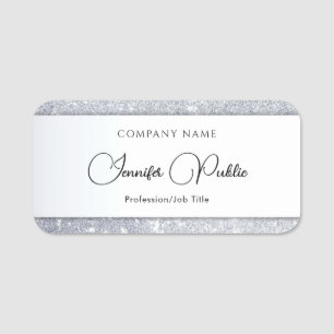 Trendy Silver Glitter Elegant Script Typography Name Tag