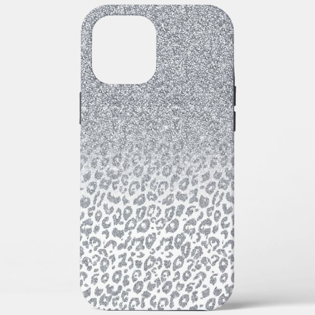 Trendy Silver Glitter & Leopard Print Ombre Design Case-Mate iPhone Case (Back)
