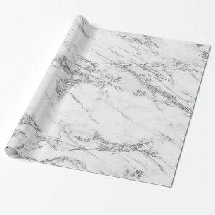 Trendy Silver Glitter Marble Glossy Wrapping Paper