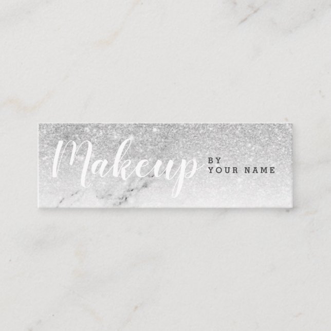 Trendy Silver Glitter Marble Mini Business Card (Front)
