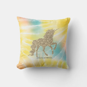 Trendy Silver Glitter Unicorn Tie Dye Cushion