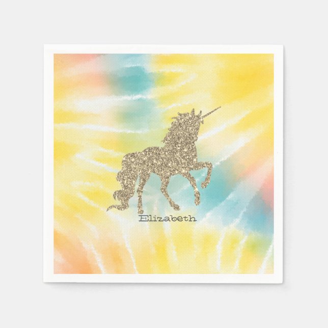 Trendy Silver Glitter Unicorn Tie Dye  Napkin (Front)