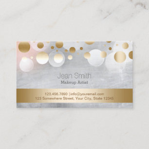 Trendy Silver & Gold Confetti Dots Makeup Artist Business Card