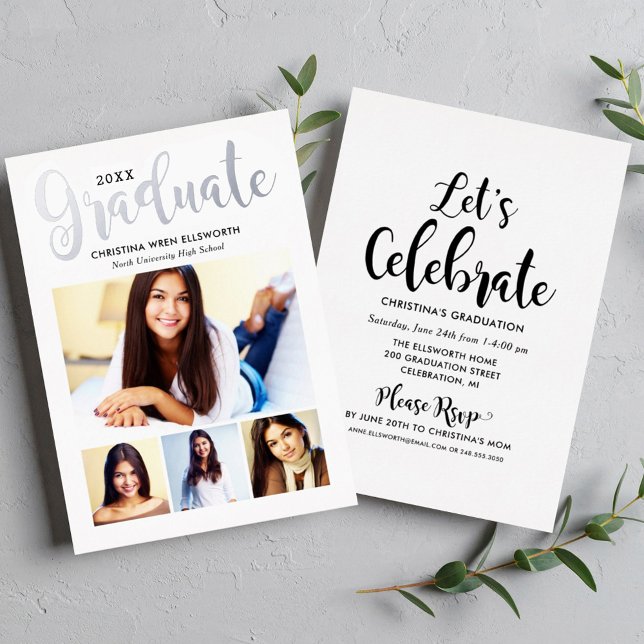 Trendy Silver Graduate Multi Photo Grad Party (Creator Uploaded)