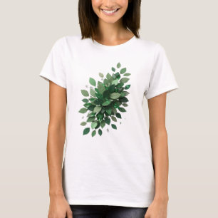 Trendy Silver GREEN LEAVES Slogan Design T-Shirt