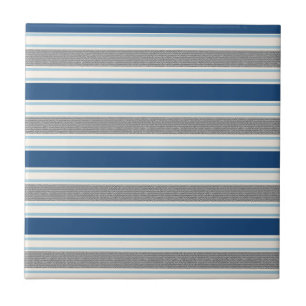 Trendy Silver Grey And Blue Stripes Pattern Ceramic Tile