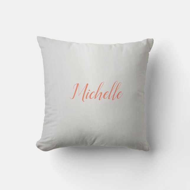 Trendy Silver Grey Modern Professional Your Name Cushion (Front)