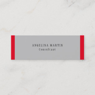 Trendy Silver Grey Red Minimalist Plain Modern Mini Business Card